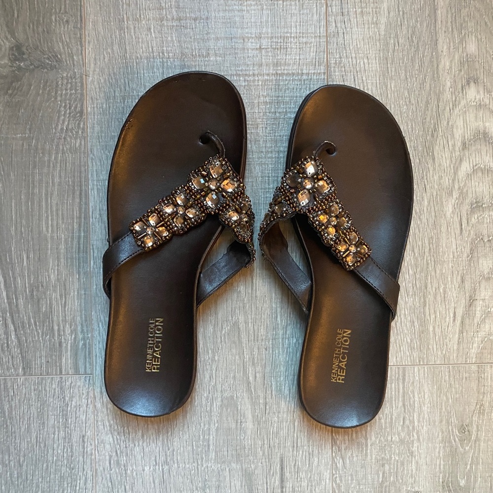 Women’s Kenneth Cole Brown Embellished Flip Flops (8)